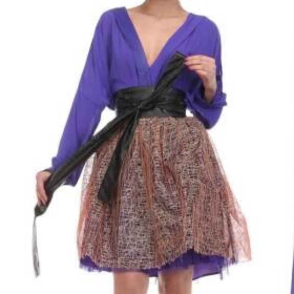 NWOT TOV Purple Faux Leather Trim Cold-Shoulder Wrap Blouse Size 40 (L/XL) - Picture 6 of 7